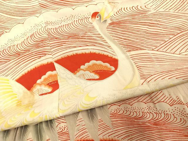 平和屋着物●アンティーク　大正ロマン　長襦袢　袷　松竹梅　飛鶴文　正絹　逸品　AABI2013fy