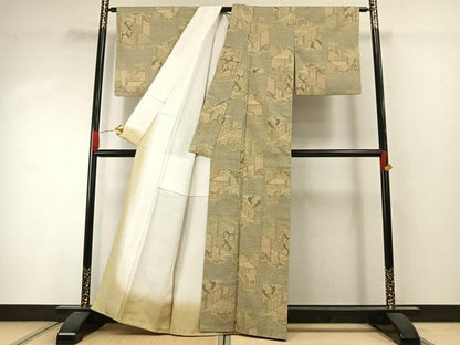 平和屋着物●本場結城紬　重要無形文化財　100亀甲　人物風景文　正絹　逸品　AABI2015fy