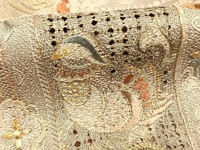平和屋着物●訪問着　中国三大刺繍　汕頭刺繍　スワトウ刺繍　総刺繍　花鳥文　金銀糸　正絹　逸品　AABI2019fy