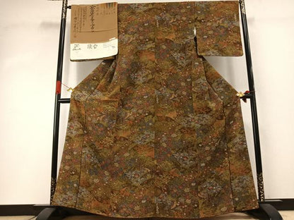 平和屋着物●友禅師・京の名工・伝統工芸士・樽本伊勢蔵　小紋　手描き　花鳥文　丹後ちりめん　反端付き　正絹　逸品　未使用　AABI2020fy