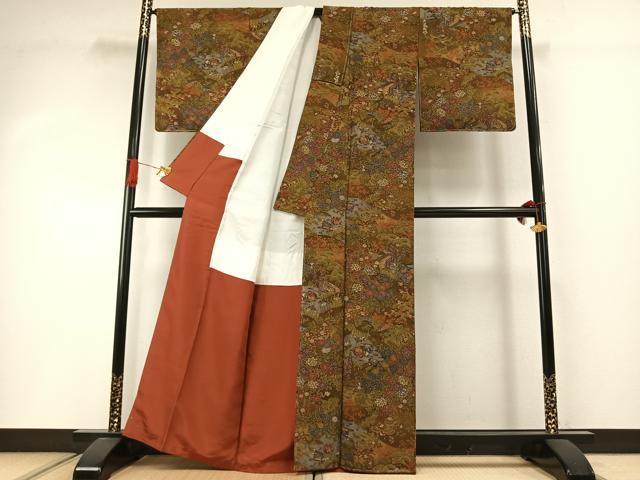 平和屋着物●友禅師・京の名工・伝統工芸士・樽本伊勢蔵　小紋　手描き　花鳥文　丹後ちりめん　反端付き　正絹　逸品　未使用　AABI2020fy