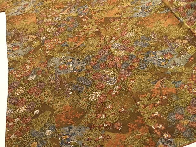 平和屋着物●友禅師・京の名工・伝統工芸士・樽本伊勢蔵　小紋　手描き　花鳥文　丹後ちりめん　反端付き　正絹　逸品　未使用　AABI2020fy