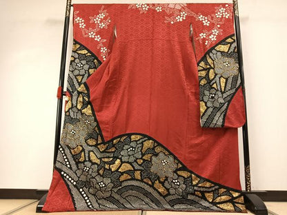 平和屋着物●豪華振袖　駒刺繍　絞り　草花文　金彩　正絹　逸品　AABI2022fy