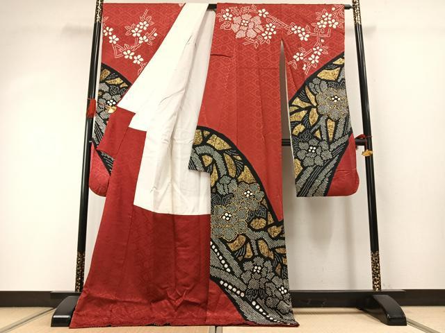 平和屋着物●豪華振袖　駒刺繍　絞り　草花文　金彩　正絹　逸品　AABI2022fy