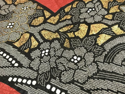 平和屋着物●豪華振袖　駒刺繍　絞り　草花文　金彩　正絹　逸品　AABI2022fy