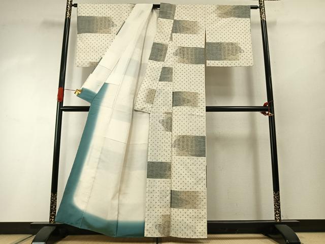 平和屋着物●上質な紬　十字絣　横段文　反端付き　正絹　逸品　AABI2026fy