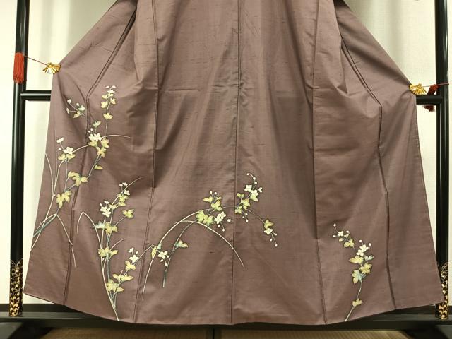平和屋着物●訪問着　友禅　紬地　草花文　正絹　逸品　AABI2027fy