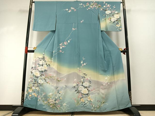 平和屋着物●訪問着　友禅　枝花文　暈し染め　正絹　逸品　AABI2029fy