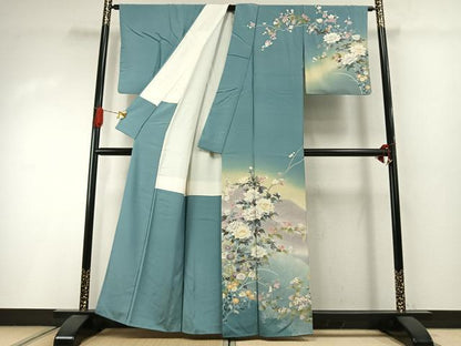 平和屋着物●訪問着　友禅　枝花文　暈し染め　正絹　逸品　AABI2029fy