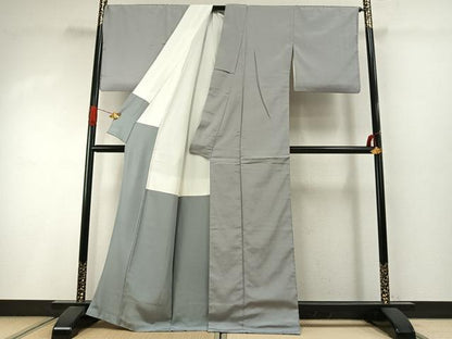 平和屋着物●本塩沢　薄雲鼠色　正絹　逸品　AABI2030fy