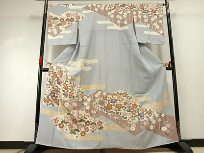 平和屋着物●訪問着　作家物　草花文　金彩　正絹　逸品　AABI2031fy