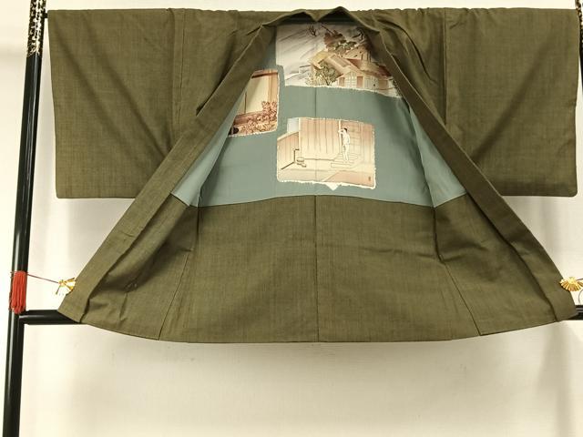 平和屋着物●男性　本場結城紬　重要無形文化財　アンサンブル　霞文　証紙付き　正絹　逸品　AABI2037fy