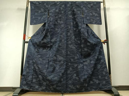 平和屋着物●結城紬　80亀甲　枝葉文　三越扱い　正絹　逸品　未使用　AABI2039fy