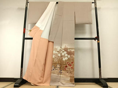 平和屋着物●豪華色留袖　刺繍　手描き　草花文　暈し染め　金糸　金彩　正絹　逸品　AABI2040fy