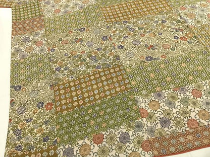 平和屋着物●上質な小紋　型染め　横段花鳥文　鬼しぼ縮緬　正絹　逸品　AABI2042fy