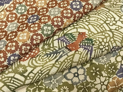平和屋着物●上質な小紋　型染め　横段花鳥文　鬼しぼ縮緬　正絹　逸品　AABI2042fy