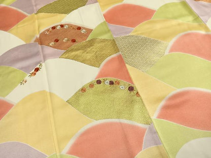 平和屋着物●訪問着　刺繍　草花文　金彩　正絹　逸品　AABI2046fy