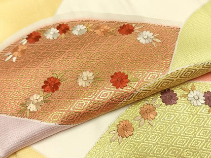 平和屋着物●訪問着　刺繍　草花文　金彩　正絹　逸品　AABI2046fy