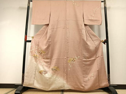平和屋着物●訪問着　駒刺繍　地紙花文　暈し染め　金彩　正絹　逸品　AABI2048fy