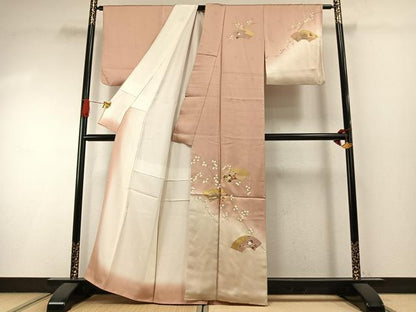 平和屋着物●訪問着　駒刺繍　地紙花文　暈し染め　金彩　正絹　逸品　AABI2048fy