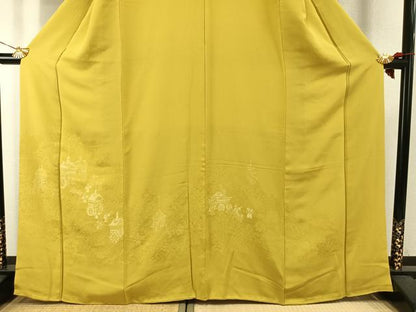 平和屋着物●無地絵羽訪問着　風景人物文　黄支子色　正絹　逸品　AABI2051fy