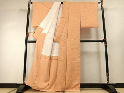 平和屋着物●上質な色無地　片輪車地紋　洒落柿色　正絹　逸品　AABI2053fy