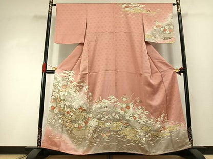 平和屋着物●訪問着　駒刺繍　舞蝶花鳥文　暈し染め　金彩　正絹　逸品　未使用　AABI2054fy
