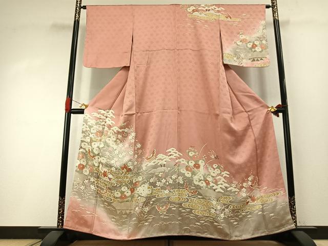 平和屋着物●訪問着　駒刺繍　舞蝶花鳥文　暈し染め　金彩　正絹　逸品　未使用　AABI2054fy