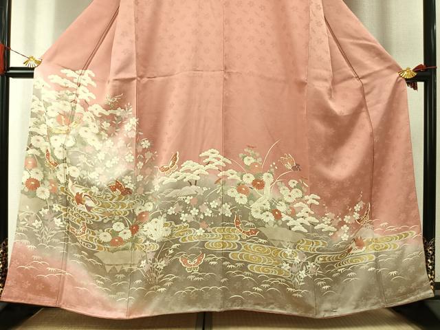 平和屋着物●訪問着　駒刺繍　舞蝶花鳥文　暈し染め　金彩　正絹　逸品　未使用　AABI2054fy