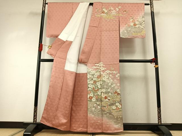 平和屋着物●訪問着　駒刺繍　舞蝶花鳥文　暈し染め　金彩　正絹　逸品　未使用　AABI2054fy