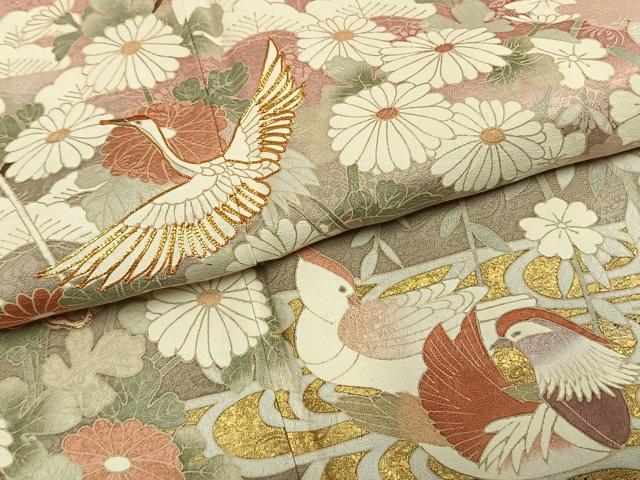 平和屋着物●訪問着　駒刺繍　舞蝶花鳥文　暈し染め　金彩　正絹　逸品　未使用　AABI2054fy
