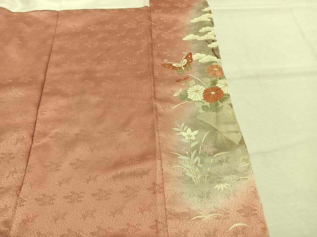 平和屋着物●訪問着　駒刺繍　舞蝶花鳥文　暈し染め　金彩　正絹　逸品　未使用　AABI2054fy