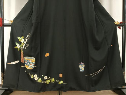 平和屋着物●豪華黒留袖　作家物　飾花文　正絹　逸品　未使用　AABI2056fy