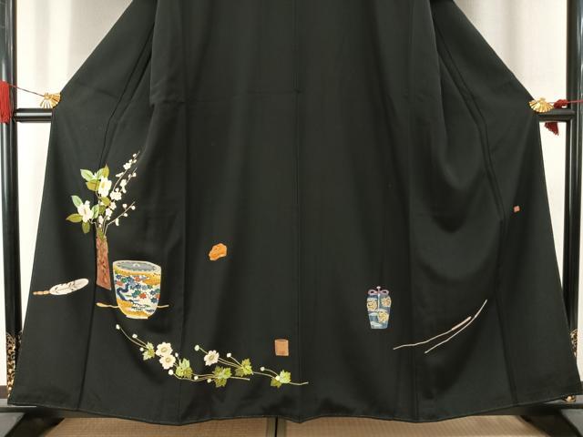 平和屋着物●豪華黒留袖　作家物　飾花文　正絹　逸品　未使用　AABI2056fy