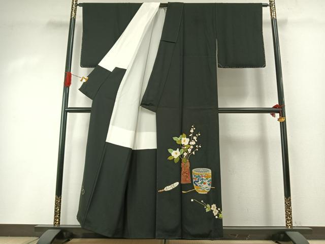 平和屋着物●豪華黒留袖　作家物　飾花文　正絹　逸品　未使用　AABI2056fy