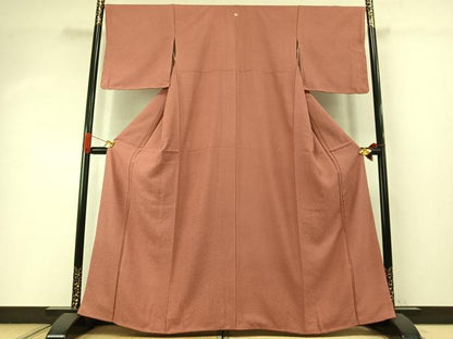 平和屋着物●上質な色無地　網目地紋　退紅色　正絹　逸品　未使用　AABI2057fy