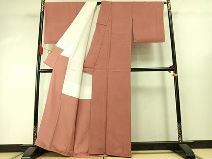 平和屋着物●上質な色無地　網目地紋　退紅色　正絹　逸品　未使用　AABI2057fy