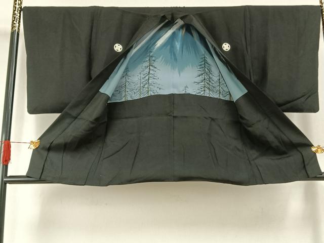 平和屋着物●男性 黒紋付 羽織セット 正絹 逸品 AABI2058fy