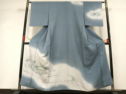 平和屋着物●京友禅の第一人者　松井青々　訪問着　立波文　暈し染め　金彩　正絹　逸品　AABI2062fy