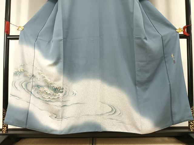 平和屋着物●京友禅の第一人者　松井青々　訪問着　立波文　暈し染め　金彩　正絹　逸品　AABI2062fy