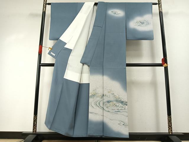 平和屋着物●京友禅の第一人者　松井青々　訪問着　立波文　暈し染め　金彩　正絹　逸品　AABI2062fy