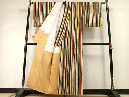 平和屋着物●上質な小紋　紬地　縞　正絹　逸品　AABI2072fy
