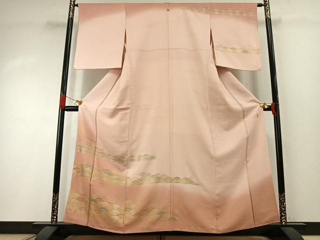 平和屋着物●ファッションデザイナー 花井幸子　訪問着　刺繍　青海波文　暈し染め　金銀彩　正絹　逸品　AABI2074fy