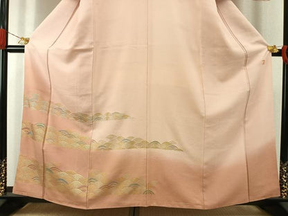 平和屋着物●ファッションデザイナー 花井幸子　訪問着　刺繍　青海波文　暈し染め　金銀彩　正絹　逸品　AABI2074fy