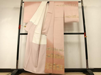 平和屋着物●ファッションデザイナー 花井幸子　訪問着　刺繍　青海波文　暈し染め　金銀彩　正絹　逸品　AABI2074fy