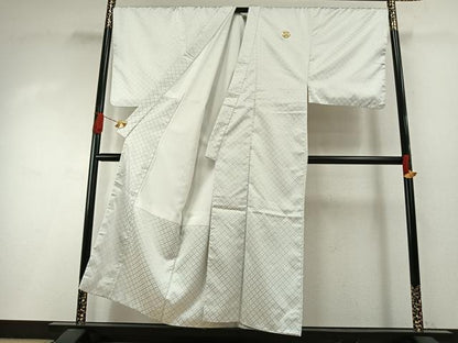 平和屋着物●男性 白紋付 羽織セット 菱文 キングサイズ 洗える着物 AABI2077fy