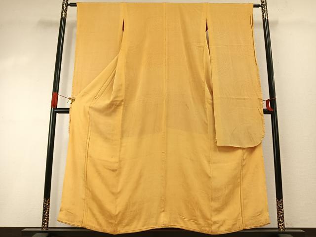 平和屋本店●アンティーク　大正ロマン　振袖　舞花地紋　玉蜀黍色　正絹　逸品　AABI2079fy