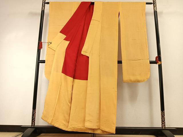 平和屋本店●アンティーク　大正ロマン　振袖　舞花地紋　玉蜀黍色　正絹　逸品　AABI2079fy