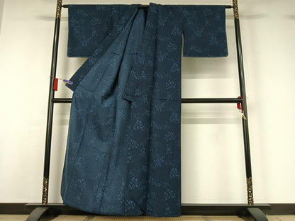 平和屋着物▽小紋　単衣　切嵌花文　洗える着物　AABI2081jh