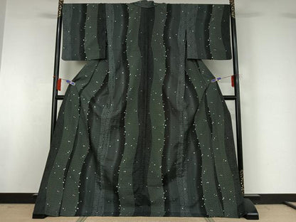 平和屋着物▽小紋　単衣　箔散らし文様　ロング丈　洗える着物　AABI2083jh